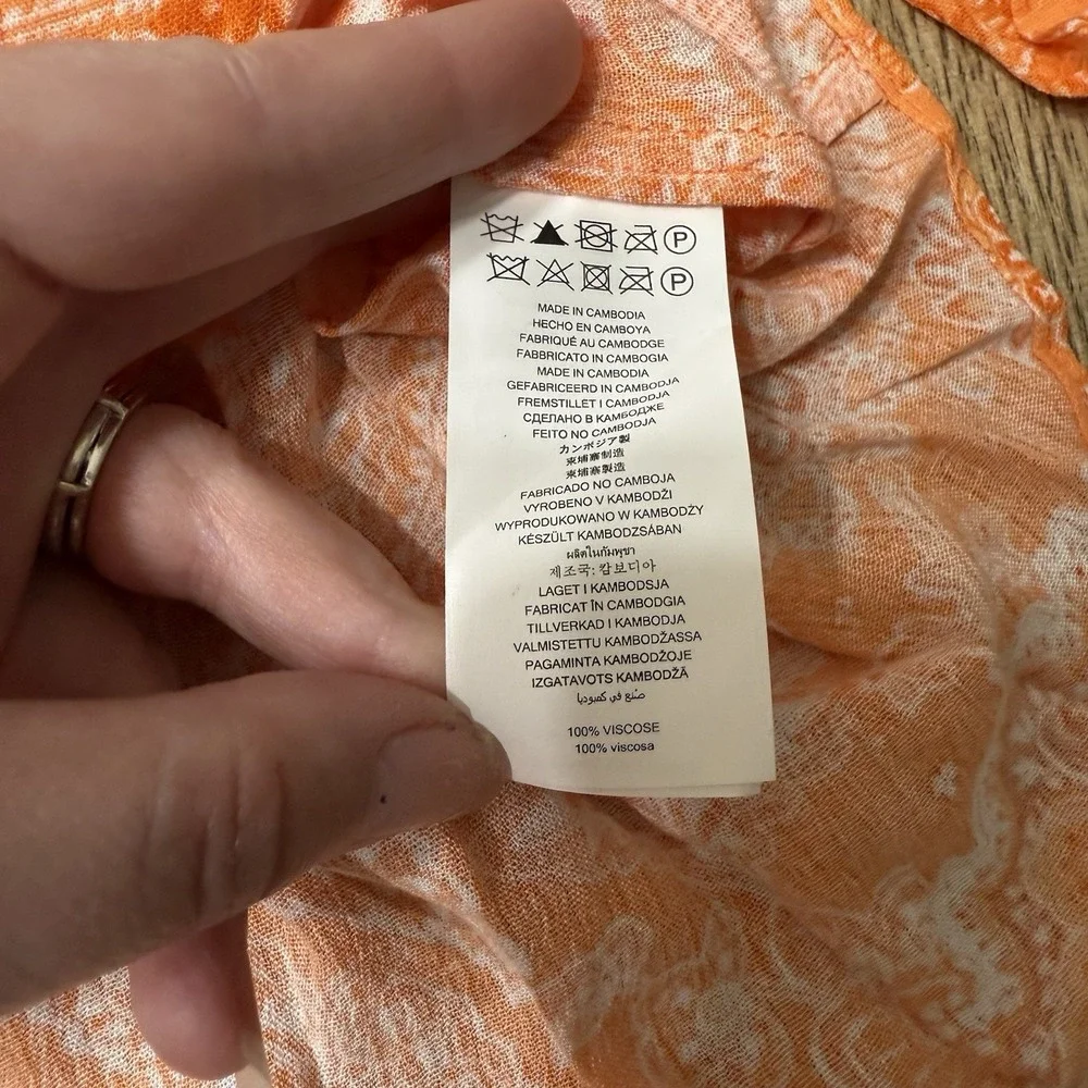Michael Kors Large Orange Paisley Off The Shoulder Blouse Peasant Top‎